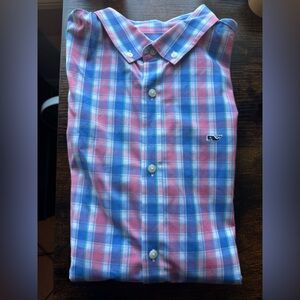 Long sleeve Vineyard Vines Pink and Blue Plaid Button-Down Shirt, worn once